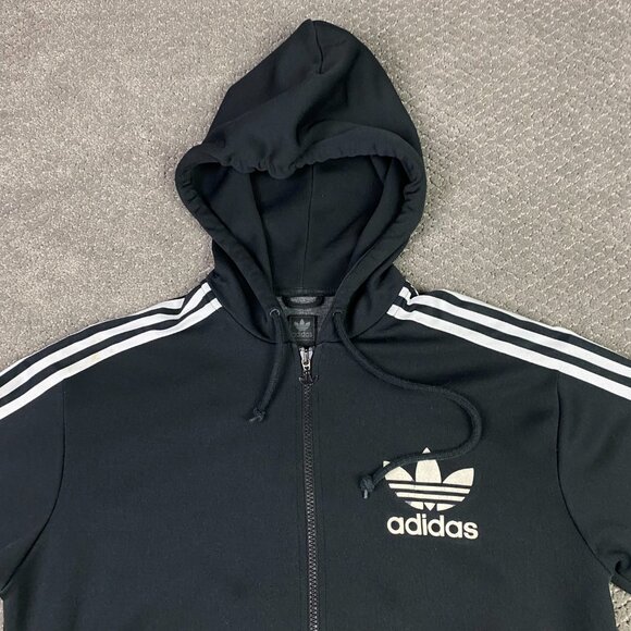 Vintage Adidas Full Zip Hooded Track Jacket Hoodie Men's Small Black Firebird - Picture 2 of 12